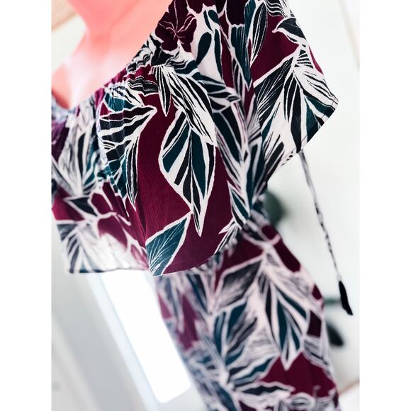 Windswept Tropics off shoulder flounce flowy boho maxi dress L - Picture 3 of 5